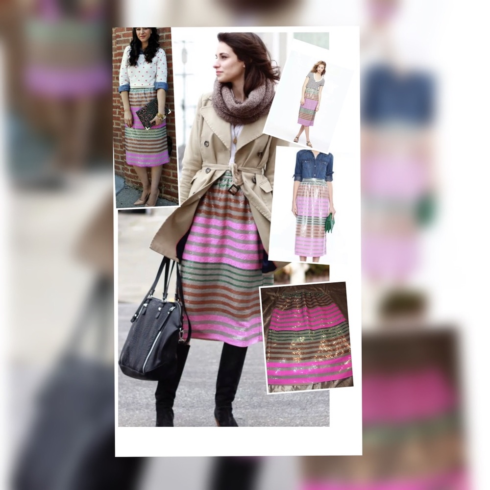 NWT $850 JCrew COLLECTION SEQUIN-STRIPE MIDI SKIRT